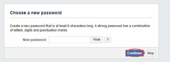 New Password Facebook