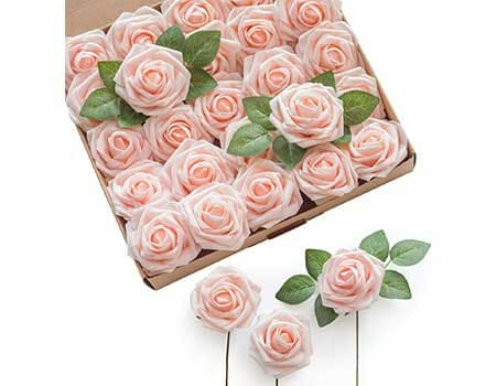 Ling S Moment Artificial Flowers Blush Roses 25Pcs Real Looking Fake Roses W Stem For Diy Wedding Bouquets Centerpieces Bridal Shower Party Home Decorations